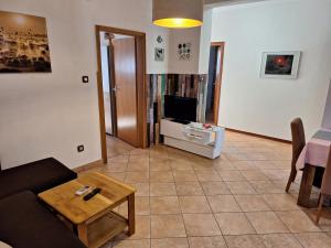 a living room with a couch and a tv at Apartments Reinić in Novigrad Istria