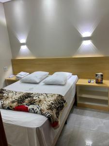 1 dormitorio con 1 cama con 2 almohadas en Hotel Urban, en São Paulo