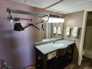 a bathroom with a sink and a mirror at Satellite Inn in Alamogordo +37 photos