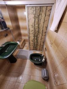 ein Badezimmer mit grünem WC und Waschbecken in der Unterkunft Casa La Nona 5 personas con patio y quincho in Cordoba
