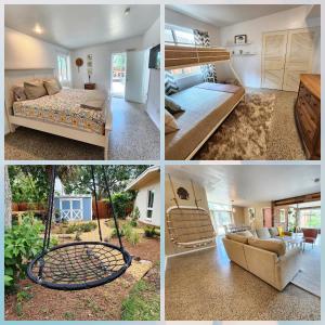 un collage di foto di una camera da letto e di un soggiorno di GardenHouse @AudubonPark Sleeps 8 a Orlando