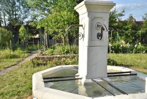 fontanna wodna na środku ogrodu w obiekcie Chambres chez l'habitant - Chez Nico & Belen 