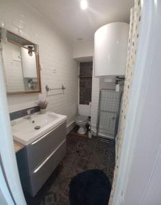 une salle de bain avec un lavabo et des toilettes dans l'établissement Studio cosy, à La Grande Motte