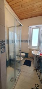 a bathroom with a shower and a toilet and a sink at Il Centrale Guest House in Nuoro