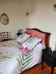 a bedroom with a bed with two pillows on it at Chambre de Charme in Mirepoix