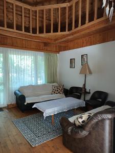 uma sala de estar com uma cama e um sofá em Domek w Gorcach 