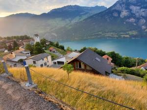 una casa en una colina con vistas a un lago en Panorama *, en Obstalden