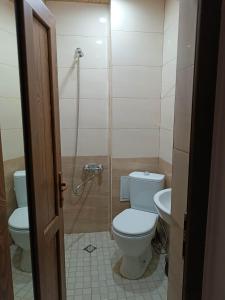 a bathroom with a toilet and a shower at Arev guesthouse Goris in Goris