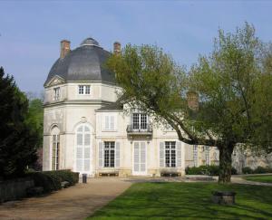 une grande maison blanche avec un arbre en face dans l'établissement *** Domaine des Noyers - Proche centre Ville, à Châteauneuf-sur-Loire