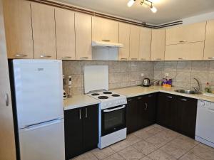 帕莱Casa bianca Pale的厨房配有白色家电和棕色橱柜