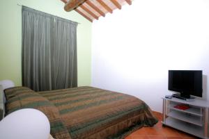 Casa Vacanze Vecciano في مونتيفالكو: غرفة نوم بسرير وتلفزيون بشاشة مسطحة
