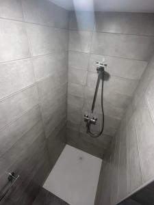 a bathroom with a shower with a shower at Mountain hut Dom pod Storžičem in Tržič