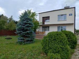 a house with a christmas tree in front of it at Raczkowska Apartament in Suwałki