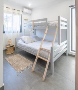 a bedroom with two bunk beds with a ladder at Ô Ruisseau Lodge lodge Cocotier in Saint-Louis