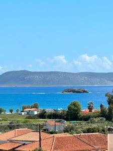 a view of the ocean from the roof of a building at Saint Nicolas luxury apartment in Methoni +4 photos