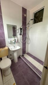 een badkamer met een douche, een toilet en een wastafel bij Eehome in Ipoh