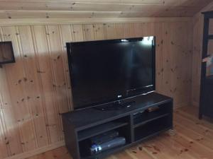 einen großen Flachbild-TV in einem Zimmer in der Unterkunft Bjørnehuset in Sønstebø