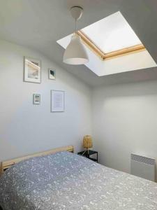 a bedroom with a bed and a skylight at Appartement T3 Tarnos cosy proche de la plage in Tarnos