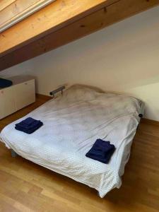 Una cama en una habitación con dos toallas azules. en K1008 book apartment, en Kojsko