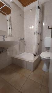 uma casa de banho com um chuveiro, uma banheira e um WC. em Apartments Marin em Tisno