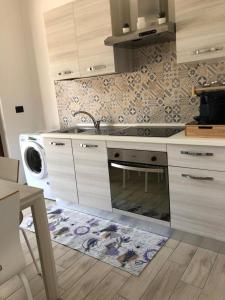 uma cozinha com um lavatório e uma máquina de lavar roupa em B&B Il Castello em Sangineto