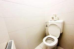 uma casa de banho com um WC branco num quarto em Best Location - Cozy City Centre Apartment em Viena