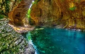 a view of a river in a cave at Martvili Canyon Room for up to 3 guests in Martvili