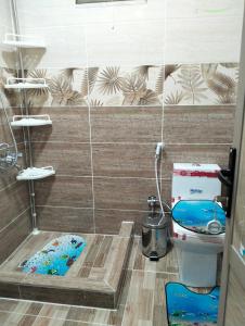 a bathroom with a shower with a toilet at Petra Magic Guest House in Wadi Musa +117 photos