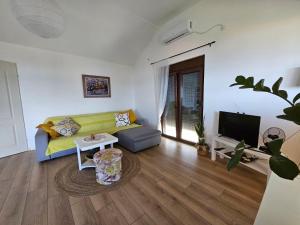 a living room with a couch and a tv at Apartman Snežana Jugovo in Smederevo