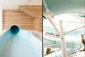two pictures of a swimming pool and a building at Appart - Élégant - Chic - Paris-Disneyland - RER A - Self-Check In - NETFLIX - WIFI Ultra Rapide in Noisy-le-Grand