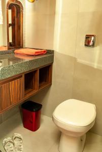 a bathroom with a white toilet and a sink at HOSPEDAGEM CASA COMPACTA in Jaraguá do Sul