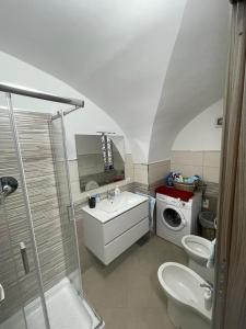 y baño con lavabo, aseo y lavadora. en Casa Cinzia indipendente, en San Martino in Pensilis
