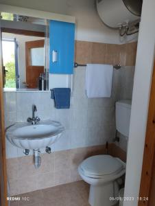 La salle de bains est pourvue d'un lavabo et de toilettes. dans l'établissement Superb studio in Lixouri, à Lixouri