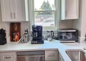 a kitchen counter with a coffee maker and a microwave at King Bed~Serene Old Town Sanctuary in Alexandria