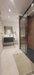 a bathroom with a shower and a glass door at Sabbia Suites Varadero in Puerto del Carmen