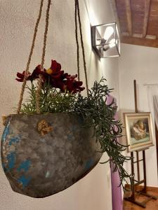 a planter with flowers in it hanging on a wall at Modì Loft in Livorno
