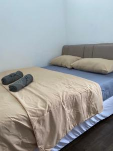 - un lit avec 2 oreillers dans l'établissement RumahRehatAndCo, à Kampong Molek