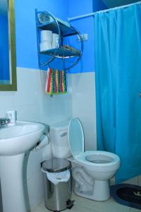 een badkamer met een toilet, een wastafel en een douche bij Departamento Chiclayo Perú in Chiclayo