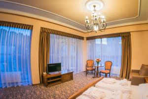 クリニツァ・ズドルイにあるVictoria Cechiniのベッド2台とテレビが備わるホテルルームです。