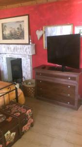 a living room with a television and a fireplace at JOLIE PETITE MAISON chez Barbara in Garbagna