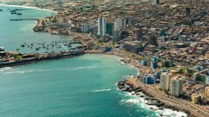 an aerial view of a beach and the ocean at departamentos Iquique cercano al Mall Plaza in Iquique