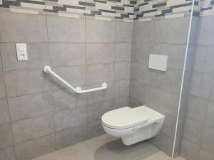 a bathroom with a white toilet in a room at Gîte tout confort avec spa, PMR, clim' réversible, randonnées, activités et spécialités locales - FR-1-489-476 in Couzon +8 photos