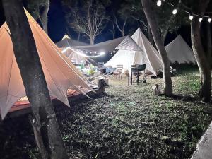 a group of tents in a park at night at Touching Camping in Hou-lung-tzu