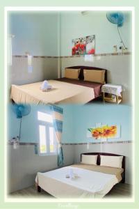 twee foto's van twee bedden in een kamer bij Nhà nghỉ nam an in Cu Lao Thu
