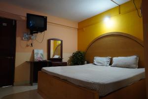 1 dormitorio con 1 cama grande y TV de pantalla plana en Dmello Guest House en Canacona