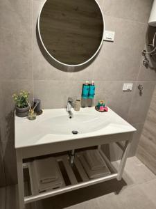 a bathroom with a white sink and a mirror at Apartments Tenerifa in Novigrad Istria