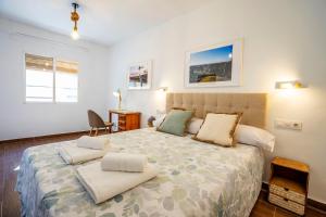 Un dormitorio con una cama grande con dos almohadas. en APARTAMENTO BERROCALA, en Cáceres 18 fotos más