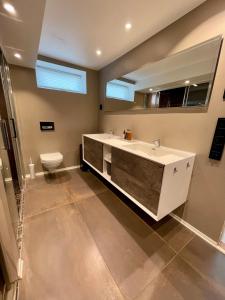 a bathroom with a sink and a toilet at Luxury apartement close to city centre with free parking in Tromsø