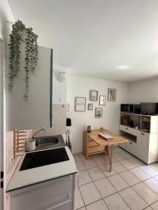 Kuchyňa alebo kuchynka v ubytovaní Studio 3 pers climatisé rénové, au calme, idéalement situé proche St Raphael-St Tropez, plage et commerces à pieds