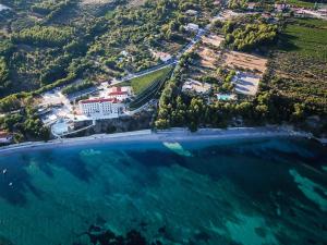an aerial view of a beach and the ocean at Villa Peljesac Majestic A Beautiful 8 Bedroom Villa Short Stroll Down the Path to the Beach in Orebić